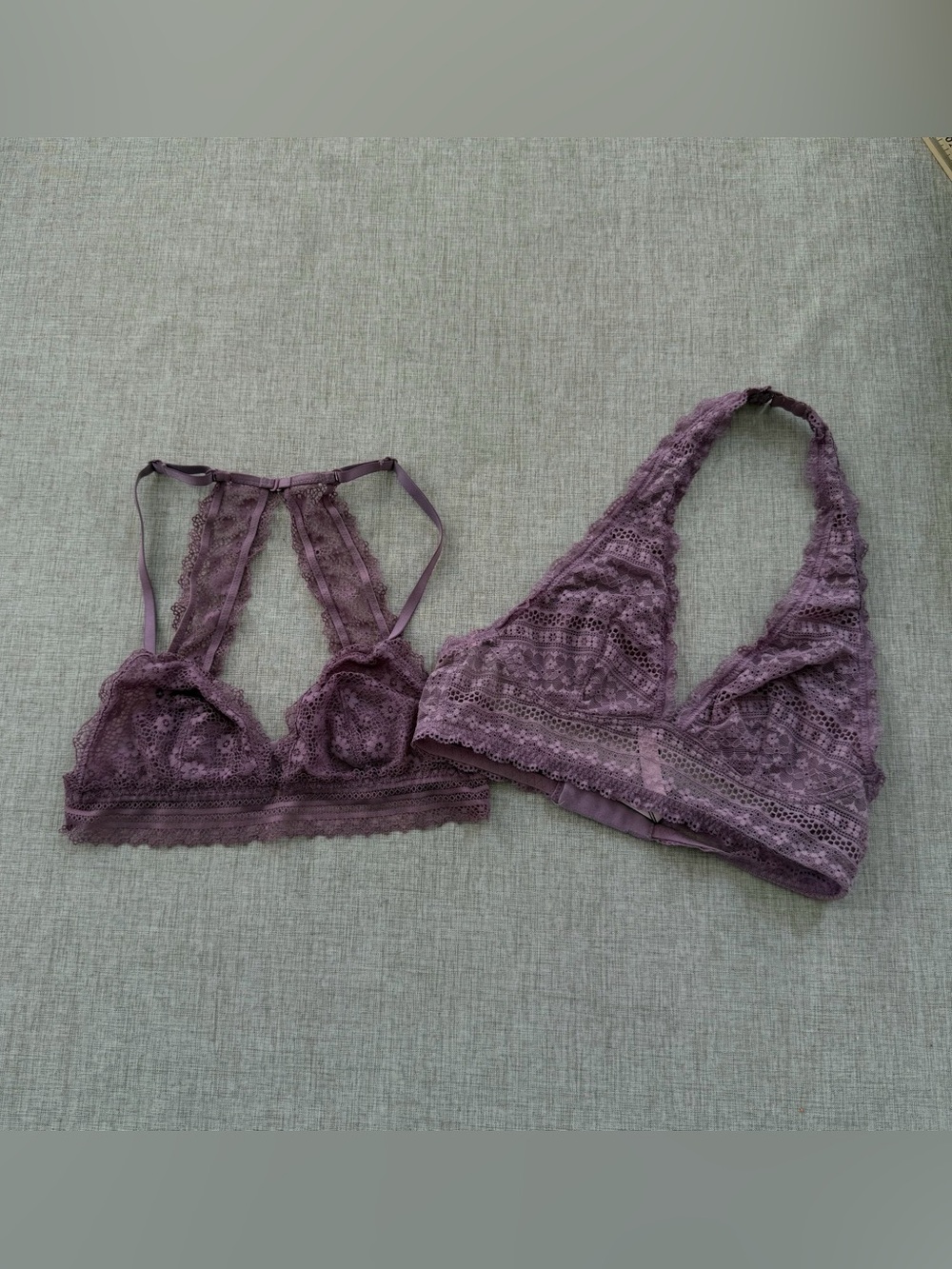 Victoria’s Secret Bundle of 2 Purple lace bralettes wireless halter coquette